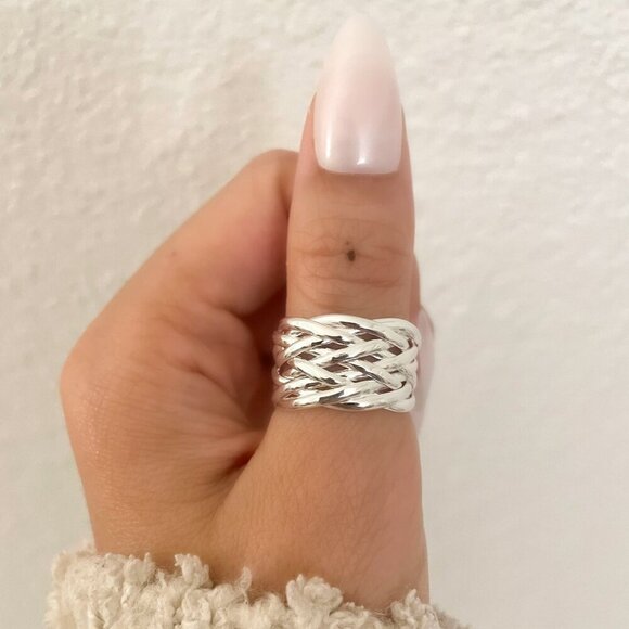 925 Sterling Silver Woven Ring Wide Ring Band Minimalist Ring Dainty Ring Band - Picture 9 of 10